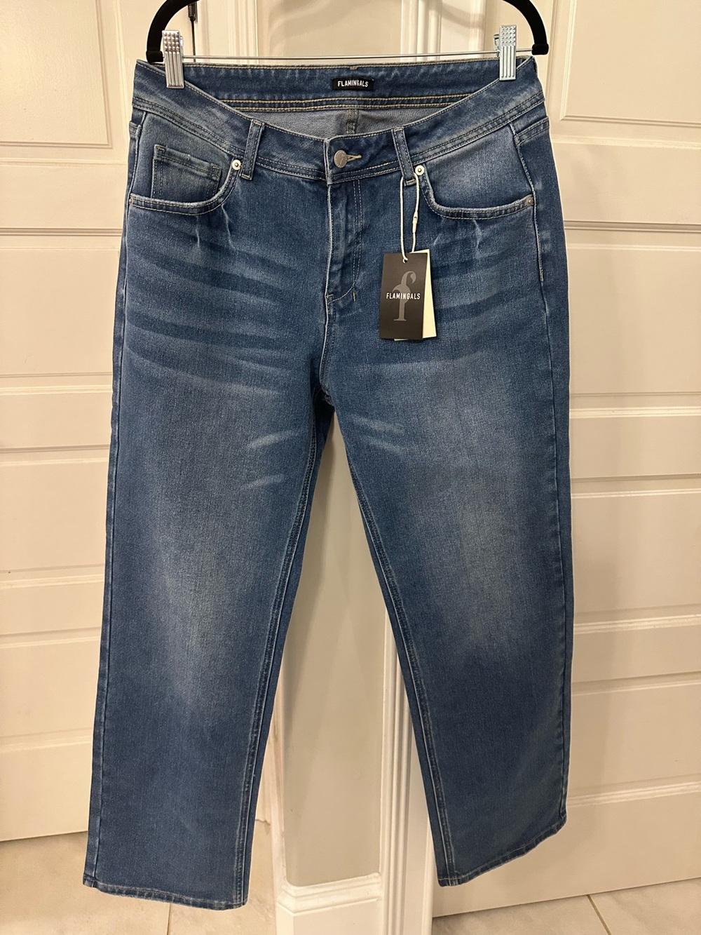 Flamingals Womens XL Straight Leg Mid Rise Casual Denim Blue Jeans 86773 NEW